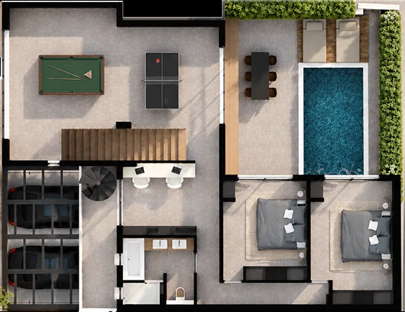 Second-floor plan of the permitted building in Agia Trias: two bedrooms, office and gaming area of Unit 3