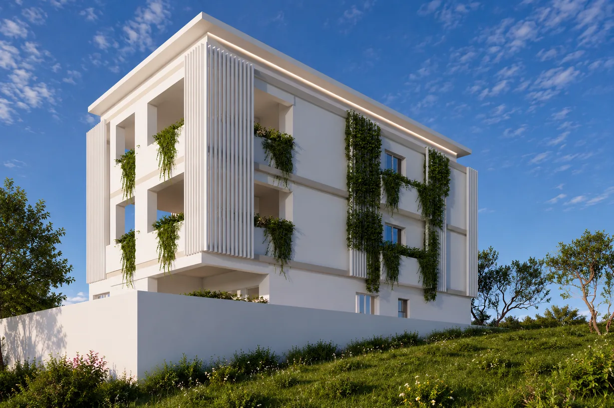 Babylon Residence seen from the hillside garden
