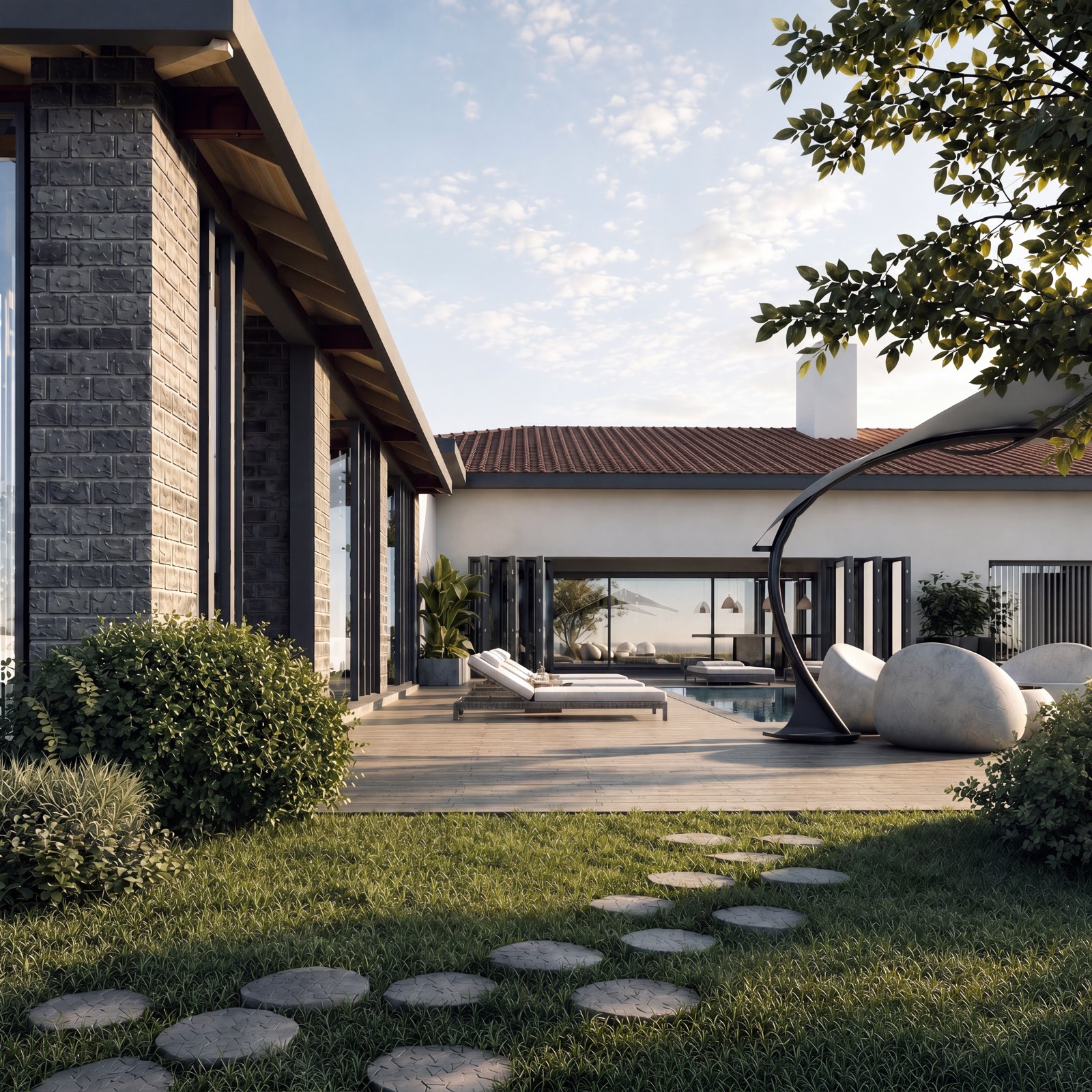 A completed C.F.L. residence in Cyprus, seen from the garden terrace